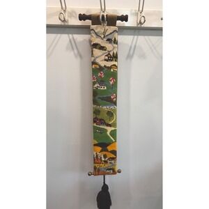 VTG Bell Pull Needlepoint Four Seasons  41"x 6" Brass Tassel Cottagecore Cabin